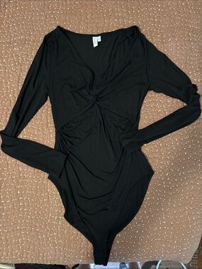 & Other Stories Black Long-Sleeve Twist-Front Bodysuit